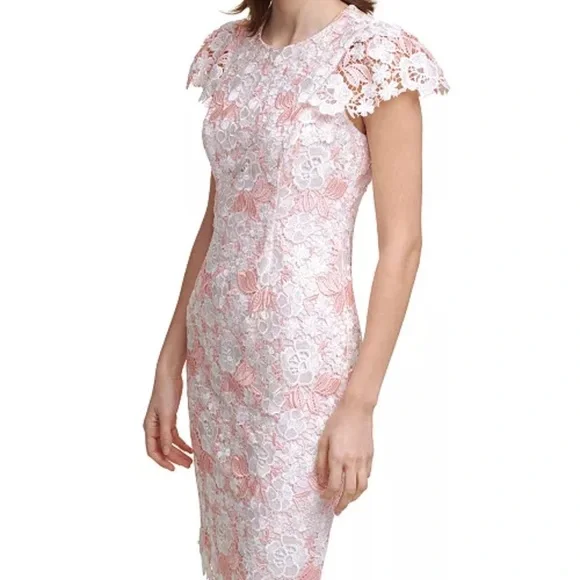 NWT | Calvin Klein | Pink Sheath Dress with Flutter Cap Sleeves - Picture 5 of 9